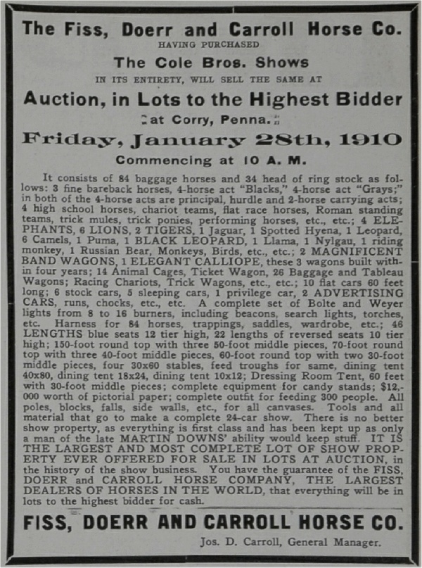 Cole Bros. Shows Auction